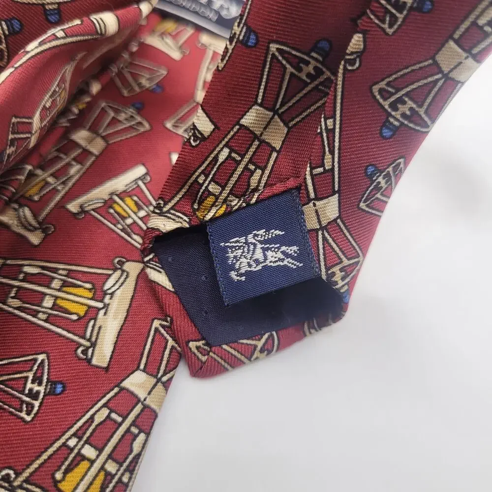 Vintage Burberrys Tie Red‎ Geometric Lantern Silk Necktie Hand Sewn USA 90s